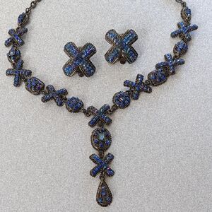 Rhinestone Violet Blue Necklace & Earrings Set